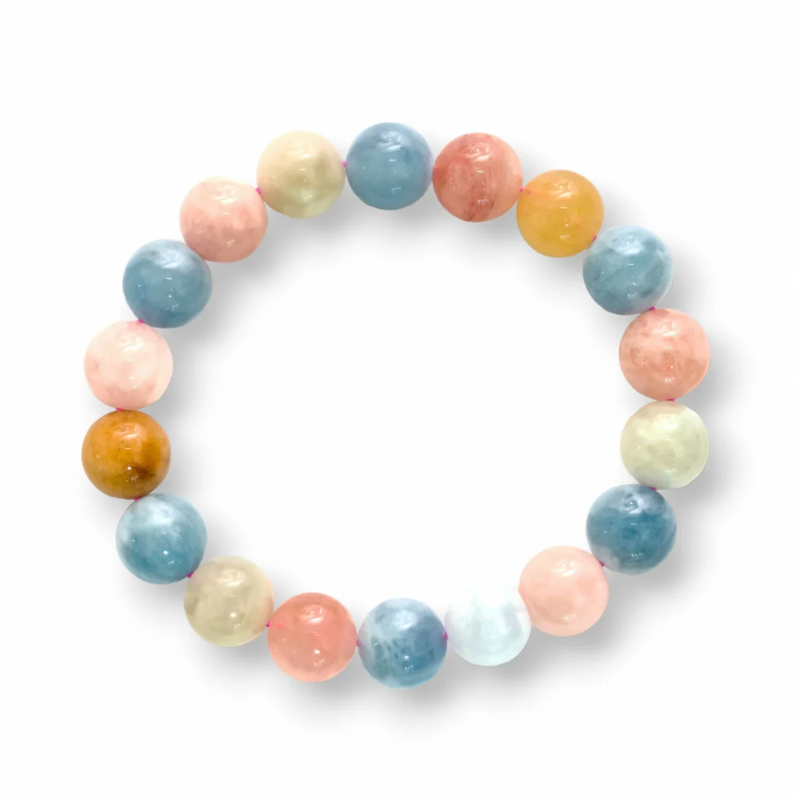 Bracciale Di Berilli Multicolor Acquamarina Morganite Tondo 12mm-BRACCIALI DI PIETRE DURE | Worldofjewel.com