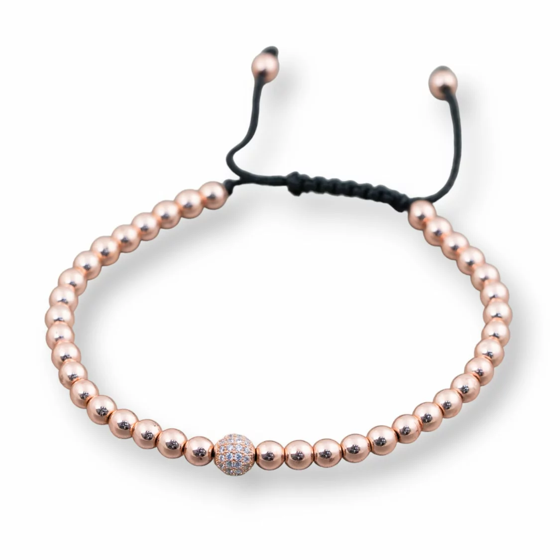 Bracciale Di Ematite E Zirconi Con Chiusura Sali-Scendi 1pz Oro Rosa Bianco-BRACCIALI DI PIETRE DURE | Worldofjewel.com