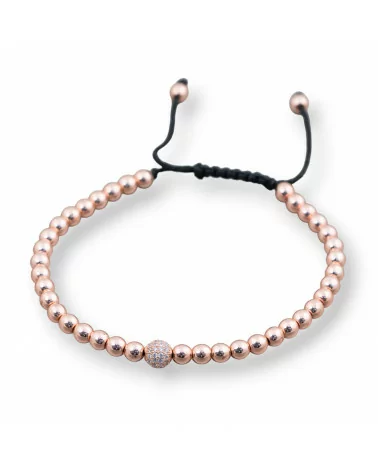 Bracciale Di Ematite E Zirconi Con Chiusura Sali-Scendi 1pz Oro Rosa Bianco-BRACCIALI DI PIETRE DURE | Worldofjewel.com