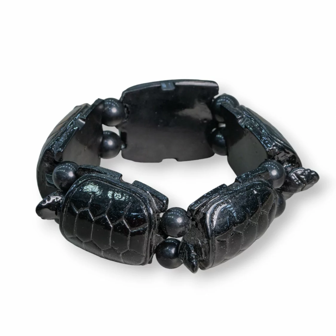 Bracciale Di Pietre Dure Tartaruga Grande 30x42mm Resina Nera-BRACCIALI BIJOUX | Worldofjewel.com