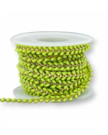 Catena Di Ottone Smaltato A Lisca Di Pesce 6,5mm 5 Metri Verde Fluo-CATENE SMALTATE | Worldofjewel.com