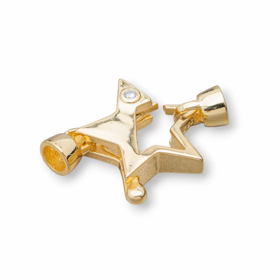 Chiusura Di Argento 925 A Moschettone Con Coppette e Punto Luce A Stella 17x25mm 2pz Dorato-CHIUSURE DI ARGENTO | Worldofjewel.com