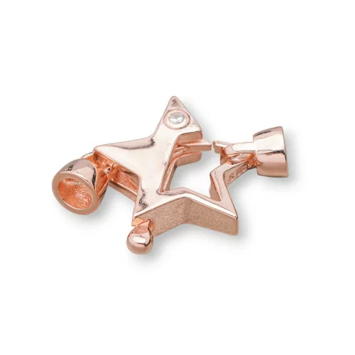 Chiusura Di Argento 925 A Moschettone Con Coppette e Punto Luce A Stella 17x25mm 2pz Oro Rosa-CHIUSURE DI ARGENTO | Worldofjewel.com