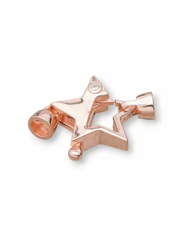 Chiusura Di Argento 925 A Moschettone Con Coppette e Punto Luce A Stella 17x25mm 2pz Oro Rosa-CHIUSURE DI ARGENTO | Worldofjewel.com