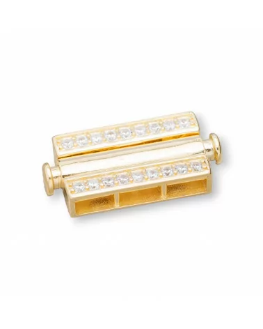 Chiusura Di Argento 925 Multifilo Con Zirconi Con Meccanismo a Pulsante 12,5x25mm 1pz Dorato-CHIUSURE DI ARGENTO | Worldofjewel.com