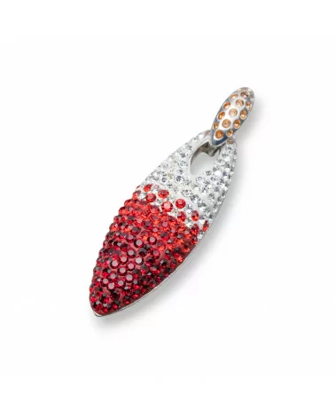 Ciondolo Pendente Di Argento 925 Con Strass Pave' 12x38mm Rosso-ARGENTO 925 DESIGN ITALY | Worldofjewel.com