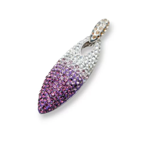 Ciondolo Pendente Di Argento 925 Con Strass Pave' 12x38mm Viola-ARGENTO 925 DESIGN ITALY | Worldofjewel.com