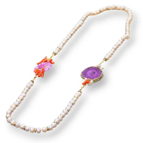 Collana Bijoux Con Pietre Perle E Cristalli MOD66914 95cm Rosa Laterali Colori Misti-DESIGN ITALY | Worldofjewel.com