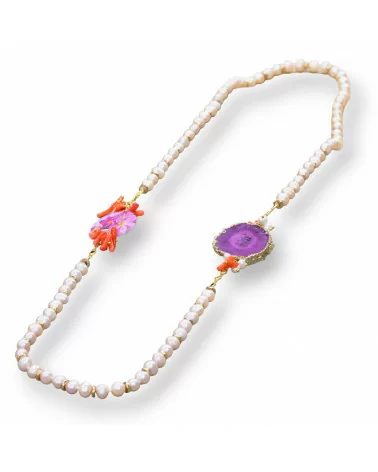 Collana Bijoux Con Pietre Perle E Cristalli MOD66914 95cm Rosa Laterali Colori Misti-DESIGN ITALY | Worldofjewel.com