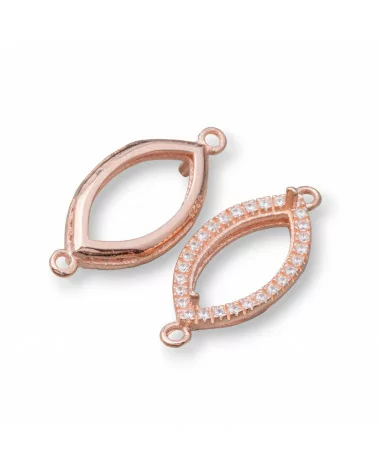 Componente Castone Di Argento 925 Connettore Con Zirconi Navetta 10x22mm Interno 7x13mm 6pz Oro Rosa- CABOCHON DI PIETRE DURE | Worldofjewel.com