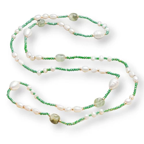 Collana Charlestone Bijoux Con Perle Di Fiume, Pietre, Ematite e Cristalli 120cm Verde-COLLANE BIJOUX | Worldofjewel.com