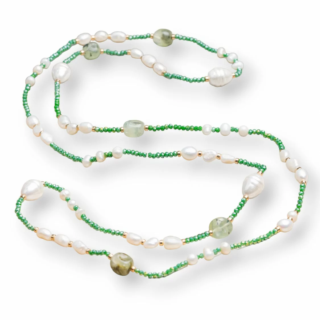 Collana Charlestone Bijoux Con Perle Di Fiume, Pietre, Ematite e Cristalli 120cm Verde-DESIGN ITALY | Worldofjewel.com