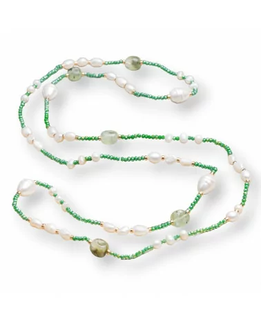 Collana Charlestone Bijoux Con Perle Di Fiume, Pietre, Ematite e Cristalli 120cm Verde-COLLANE BIJOUX | Worldofjewel.com