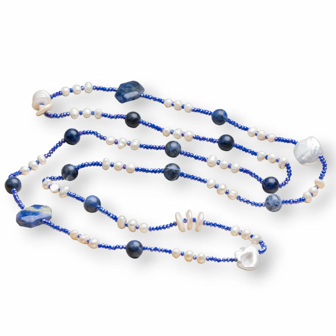 Collana Charlestone Bijoux Con Pietre Dure, Perle E Cristalli 120cm Blu-DESIGN ITALY | Worldofjewel.com