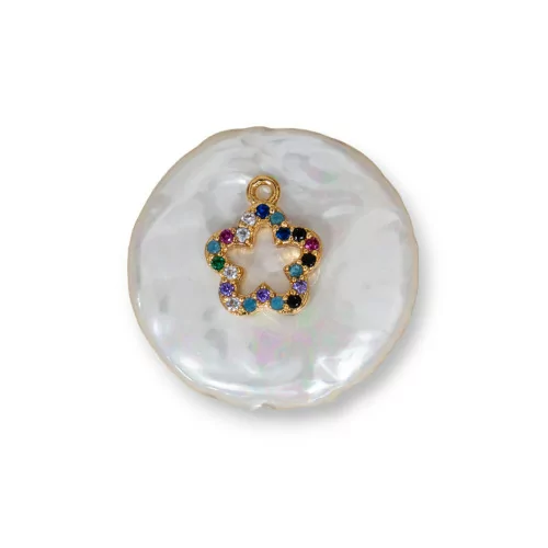 Componente Intramezzo Di Perle Di Maiorca Tondo Con Zirconi Multicolor Pavè Fiore 20mm 6pz-COMPONENTI DI PIETRE DURE | Worldofjewel.com