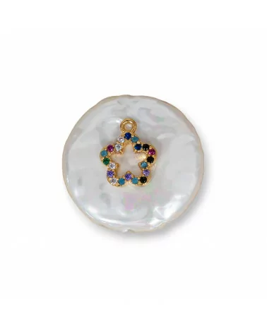 Componente Intramezzo Di Perle Di Maiorca Tondo Con Zirconi Multicolor Pavè Fiore 20mm 6pz-COMPONENTI DI PIETRE DURE | Worldofjewel.com