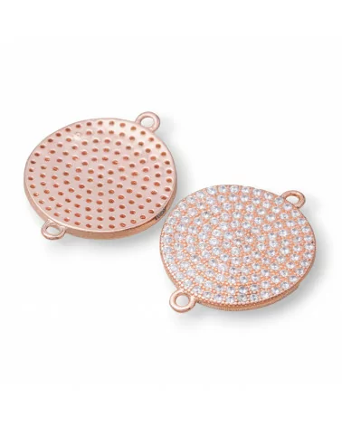 Componente Connettore Di Argento 925 Con Zirconi Tondo Coin Con 2 Anellini 15mm 4pz Oro Rosa-CONNETTORI PAVE' | Worldofjewel.com