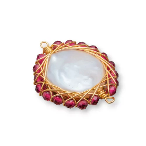 Componente Di Perle Di Fiume Con Pietre Diamond Cut Intrecciate 2pz 22-24mm-COMPONENTI DI PIETRE DURE | Worldofjewel.com