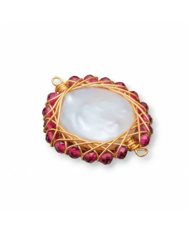 Componente Di Perle Di Fiume Con Pietre Diamond Cut Intrecciate 2pz 22-24mm-COMPONENTI DI PIETRE DURE | Worldofjewel.com