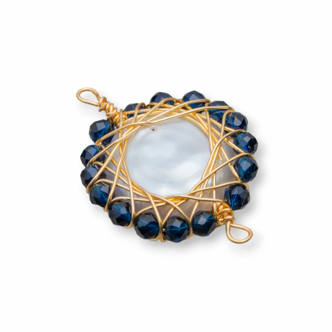 Componente Di Perle Di Fiume Con Pietre Diamond Cut Intrecciate 2pz 22-24mm Blu-COMPONENTI DI PIETRE DURE | Worldofjewel.com