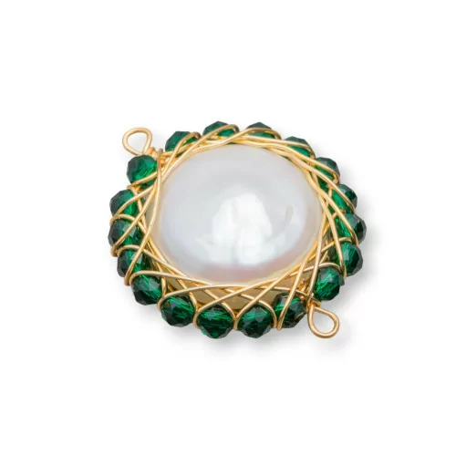 Componente Di Perle Di Fiume Con Pietre Diamond Cut Intrecciate 2pz 22-24mm Verde-COMPONENTI DI PIETRE DURE | Worldofjewel.com