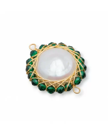 Componente Di Perle Di Fiume Con Pietre Diamond Cut Intrecciate 2pz 22-24mm Verde-COMPONENTI DI PIETRE DURE | Worldofjewel.com