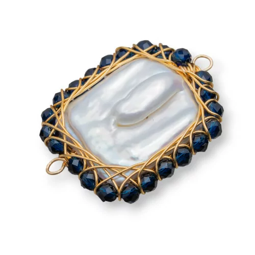 Componente Di Perle Di Fiume Con Pietre Diamond Cut Intrecciati 2pz 24x30mm Blu-COMPONENTI DI PIETRE DURE | Worldofjewel.com