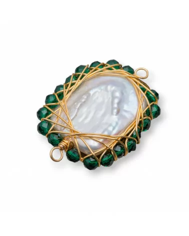 Componente Di Perle Di Fiume Con Pietre Diamond Cut Intrecciati 2pz 24x30mm Verde-COMPONENTI DI PIETRE DURE | Worldofjewel.com