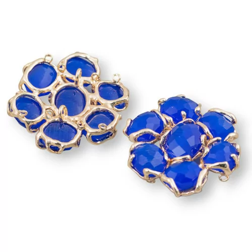 Componente Intramezzo Di Ottone Con 7 Cabochon Di Occhio Di Gatto 1pz Blu- A 7 PIETRE | Worldofjewel.com