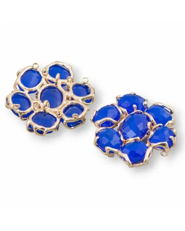 Componente Intramezzo Di Ottone Con 7 Cabochon Di Occhio Di Gatto 1pz Blu- A 7 PIETRE | Worldofjewel.com