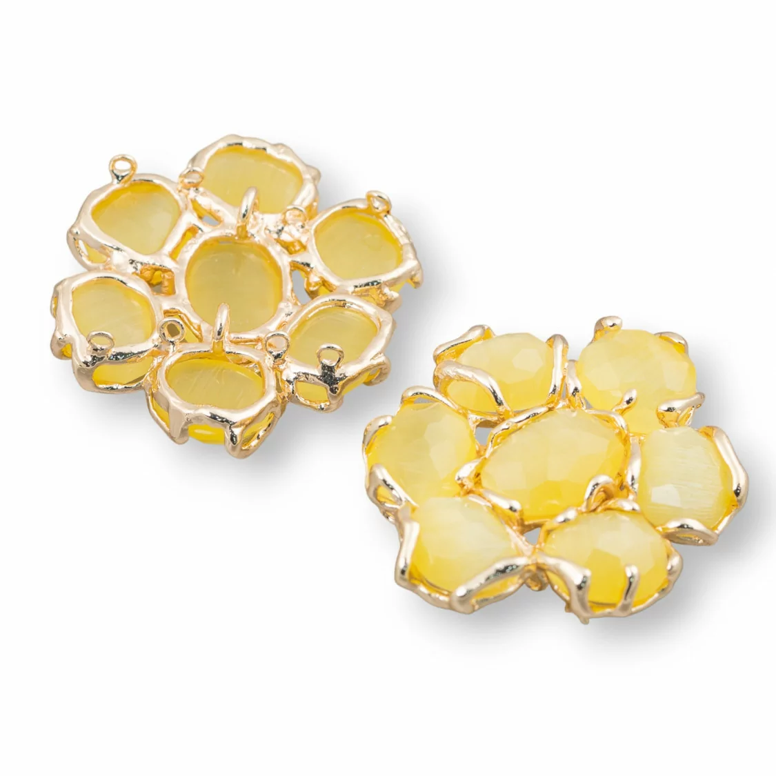 Componente Intramezzo Di Ottone Con 7 Cabochon Di Occhio Di Gatto 1pz Giallo- A 7 PIETRE | Worldofjewel.com