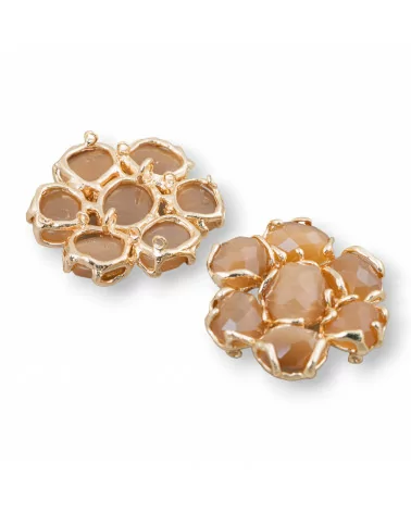 Componente Intramezzo Di Ottone Con 7 Cabochon Di Occhio Di Gatto 1pz Marrone- A 7 PIETRE | Worldofjewel.com