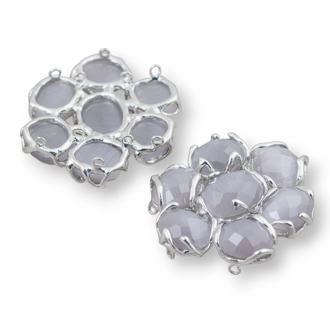 Componente Intramezzo Di Ottone Con 7 Cabochon Di Occhio Di Gatto 1pz Rodiato Grigio- A 7 PIETRE | Worldofjewel.com