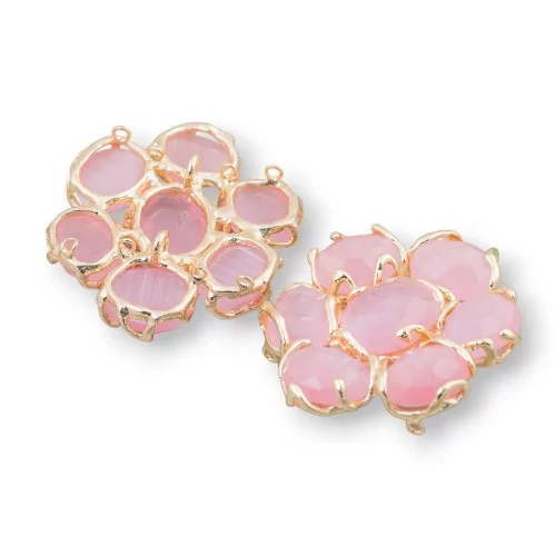 Componente Intramezzo Di Ottone Con 7 Cabochon Di Occhio Di Gatto 1pz Rosa- A 7 PIETRE | Worldofjewel.com