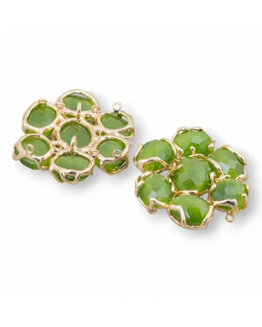 Componente Intramezzo Di Ottone Con 7 Cabochon Di Occhio Di Gatto 1pz Verde Bosco- A 7 PIETRE | Worldofjewel.com