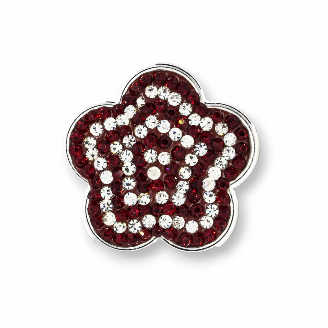 Componente Intramezzo Microfuso Con Strass 4pz Doppio Foro Passante 24mm Fiore Rosso-COMPONENTI DI CRISTALLI E STRASS | Worldofjewel.com