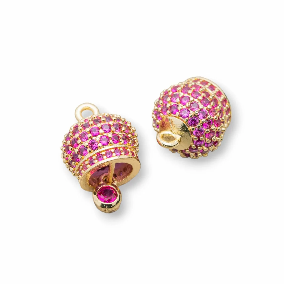 Componente Pendente Di Bronzo Campanelle Chiama Angeli Con Zirconi Multicolor Pavè 10mm 6pz Dorato Ruby-CIONDOLI DI OTTONE | Worldofjewel.com