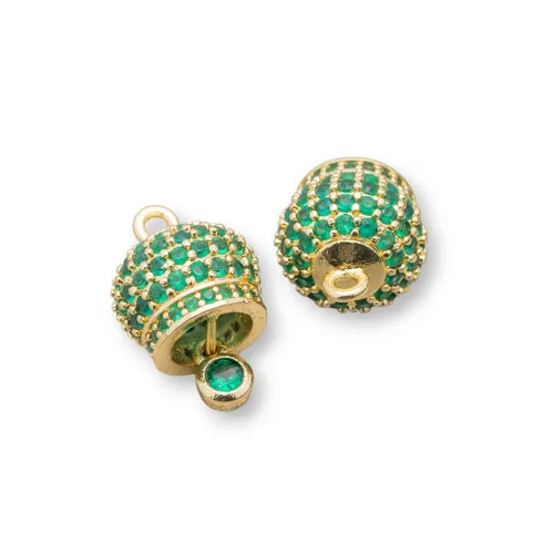 Componente Pendente Di Bronzo Campanelle Chiama Angeli Con Zirconi Multicolor Pavè 10mm 6pz Dorato Verde Smeraldo-CIONDOLI DI OTTONE | Worldofjewel.com