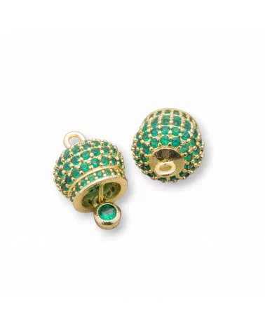 Componente Pendente Di Bronzo Campanelle Chiama Angeli Con Zirconi Multicolor Pavè 10mm 6pz Dorato Verde Smeraldo-CIONDOLI DI OTTONE | Worldofjewel.com