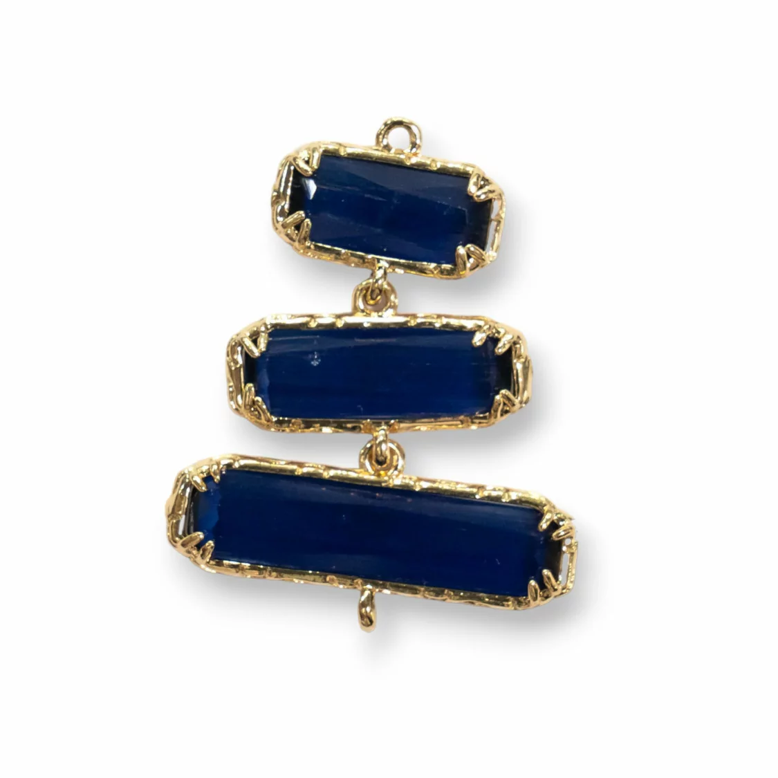 Connettore Componente Cabochon Di Occhio Di Gatto Incastonato 30x36mm 4pz A Scalare Blu- 3 ELEMENTI | Worldofjewel.com