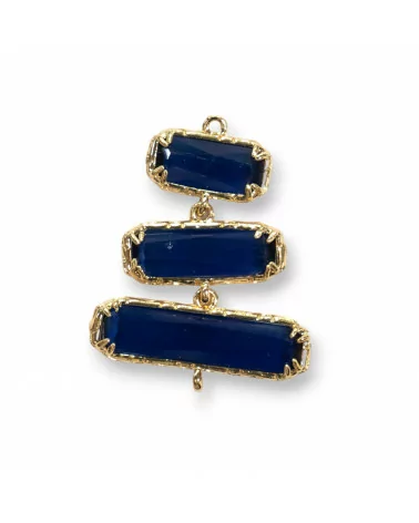 Connettore Componente Cabochon Di Occhio Di Gatto Incastonato 30x36mm 4pz A Scalare Blu- 3 ELEMENTI | Worldofjewel.com