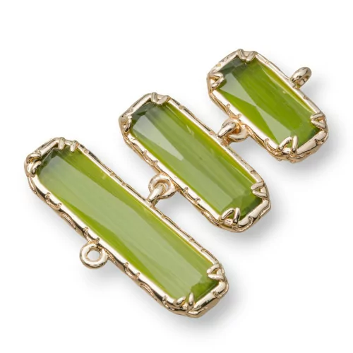 Connettore Componente Cabochon Di Occhio Di Gatto Incastonato 30x36mm 4pz A Scalare Verde Oliva- 3 ELEMENTI | Worldofjewel.com