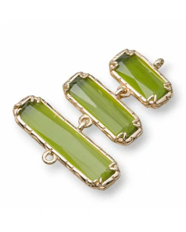 Connettore Componente Cabochon Di Occhio Di Gatto Incastonato 30x36mm 4pz A Scalare Verde Oliva- 3 ELEMENTI | Worldofjewel.com