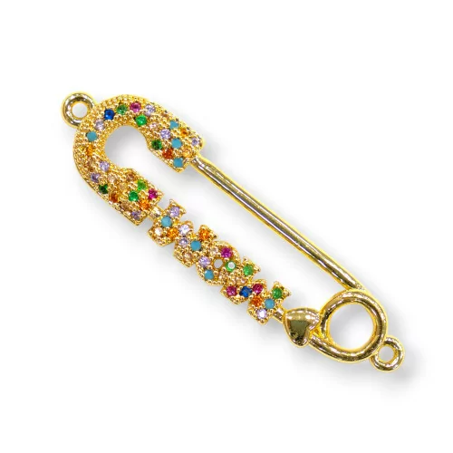 Connettore Componente Di Bronzo Con Zirconi Multicolor Pavè Spilla MOM Con 2 Anellini 09x38mm 8pz-COMPONENTI DI METALLO | Worldofjewel.com