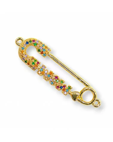 Connettore Componente Di Bronzo Con Zirconi Multicolor Pavè Spilla MOM Con 2 Anellini 09x38mm 8pz-COMPONENTI DI METALLO | Worldofjewel.com