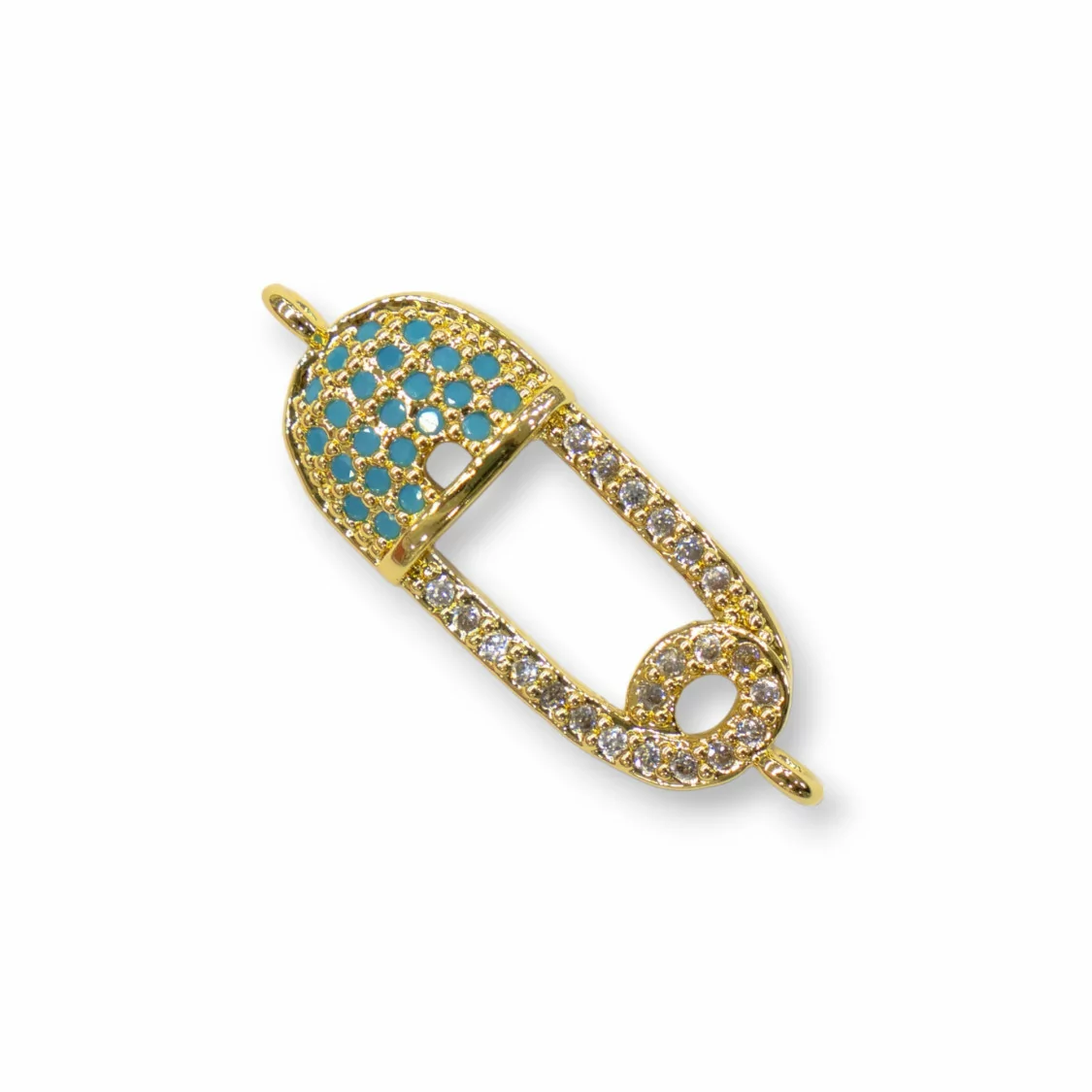 Connettore Componente Di Bronzo Con Zirconi Multicolor Pavè Spilla Piccola Con 2 Anellini 13x24mm 8pz-COMPONENTI DI METALLO | Worldofjewel.com