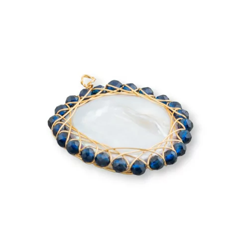 Connettore Componente Di Perle Di Fiume Con Pietre Diamond Cut Intrecciati 26mm 1pz Blu-COMPONENTI DI PIETRE DURE | Worldofjewel.com