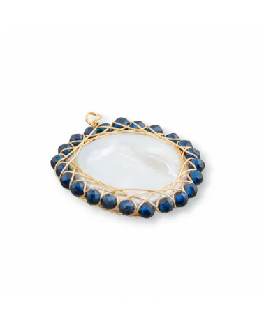 Connettore Componente Di Perle Di Fiume Con Pietre Diamond Cut Intrecciati 26mm 1pz Blu-COMPONENTI DI PIETRE DURE | Worldofjewel.com