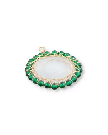 Connettore Componente Di Perle Di Fiume Con Pietre Diamond Cut Intrecciati 26mm 1pz Verde-COMPONENTI DI PIETRE DURE | Worldofjewel.com