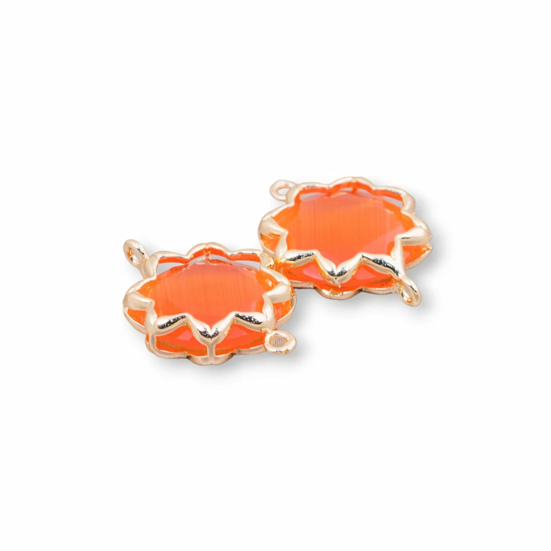 Connettore Componente Di Ottone Con Occhio Di Gatto Stella Del Mattino 16mm 8pz Arancio Intenso- STELLA DEL MATTINO | Worldofjewel.com